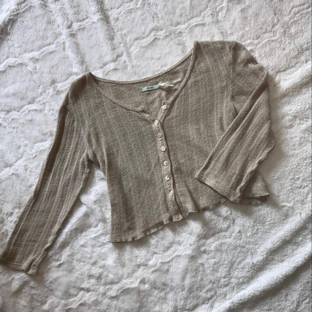 Free People Beige Button Down Crop Top Shirt
